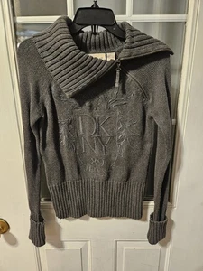 Dkny Vintage Y2k Sweater Shirt Size Small Turtleneck Or Half Zip On Side Chunky - Picture 1 of 6