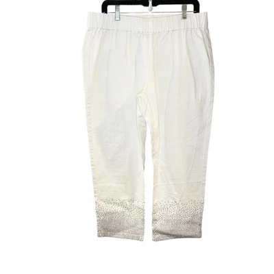 Pantalones tiradores Soft Surroundings blancos con dobladillo de estrás mezcla de algodón talla XL Foto 1 de 4