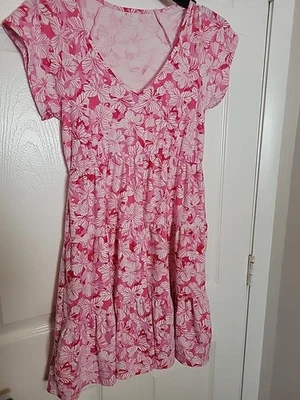 No Boundaries Juniors Size Small Tiered Dress, Pink Floral - Image 1 of 2
