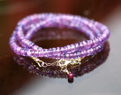 Collar de zafiro púrpura natural de oro amarillo sólido de 18 quilates, 19,7" - 20,5" hecho a mano Foto 1 de 4