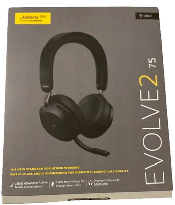 Jabra Evolve2 75 Wireless Headset - Black, USB-C, UC Compatibility BRAND NEW - Image 1 of 3