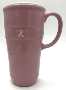 Longaberger Keramik gewebt Traditionen rosa Brustkrebs Reisebecher mit Deckel - Bild 1 von 10
