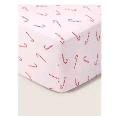George Home Pink Christmas Candy Cane Fitted Sheet - DOUBLE