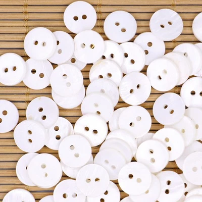50 PCS Mother Of Pearl Real Shell 18L 11.5mm Flat Buttons White Sewing Shirt  - Image 1 of 3