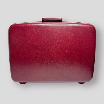 Vintage 1970s Samsonite Traveller 3600 Hard Suitcase Large Luggage Burgundy Key - Image 1 of 4