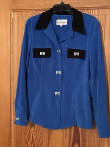 Donna Degnan Women's Jacket Faux Suede Bright Blue w/ Black Trim Size 10 - Picture 1 of 5