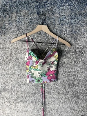 Top corto floral Zara para mujer corsé grande con tiras con cordones espalda Y2K Foto 1 de 4