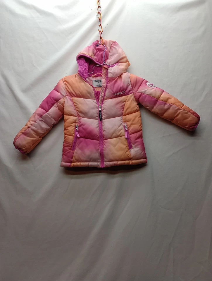 Hurley Girls Winter Snow Jacket Size 4 Hooded Insulated Coat Orange/ Pink - Image 1 of 4