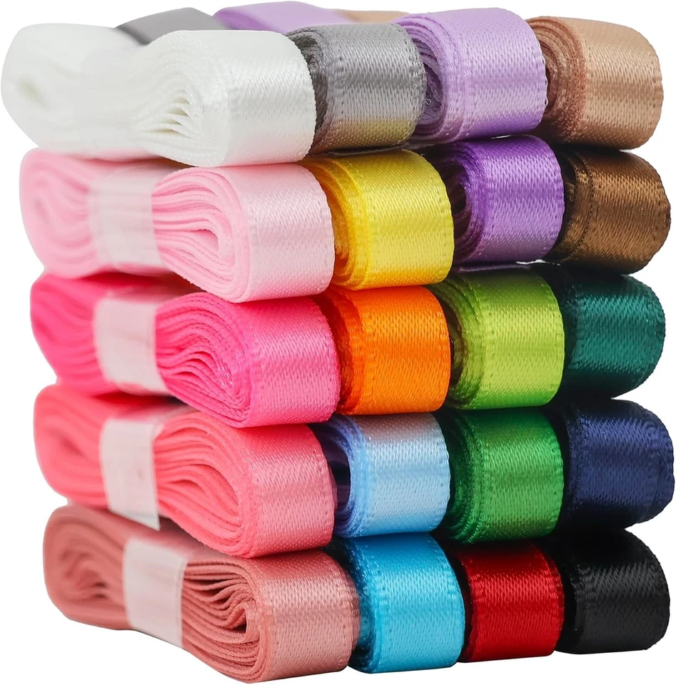 1/4 inch Satin Ribbon Assorted Double-Faced Satin Fabric Ribbon Pack 40 Yards - Image 1 of 4