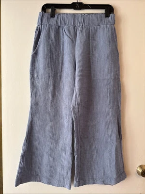 Pantalones de playa Indigo Rein de gasa recortados pierna ancha grandes azul gris Foto 1 de 4