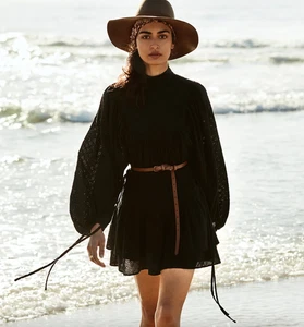 Shona Joy Mini Dress Size 12 Poppy High Neck Ruffle Broderie Cotton Balloon Slv - Bild 1 von 19