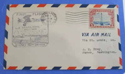 US COVER 1929 FIRST FLIGHT AIR MAIL CAM 28 ST LOUIS-OMAHA  POSTED OMAHA, NE" - Image 1 of 4