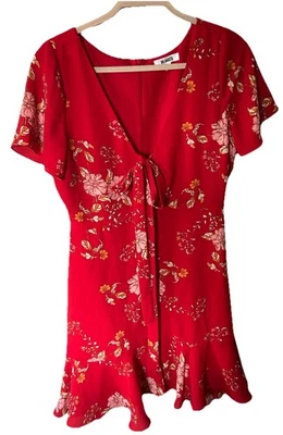 BB Dakota любовь красный Midi цветочный платье размер 6 короткий рукав размер 6 романтический кокетливый - Изображение 1 из 4