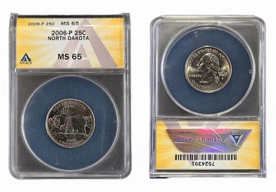 2006-P 25c North Dakota Washington Quarter ANACS MS65 - Image 1 of 3