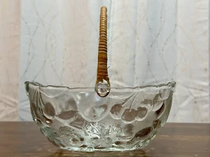 Glass Oval Basket with Rattan Handle Fruit Bowl - Picture 1 of 10