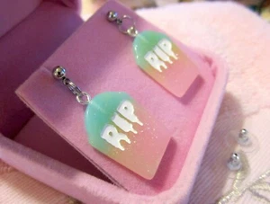 Tombstone Earrings RIP Gothic - Pastel Rainbow - Hypoallergenic - Picture 1 of 5