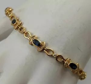 Round Cut Lab Created Blue Sapphire Tennis Bracelet 14K White Gold Plated - Picture 1 of 4