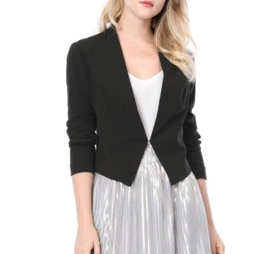Allegra K Women Collarless Work Office Business Casual Cropped Blazer Small - Image 1 of 4