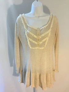 Free People Anthropologie maglione sottile taglia S/P avorio marrone boho chic lino - Foto 1 di 6