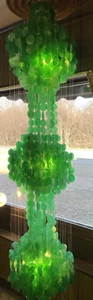 Vtg Large Emerald Green Capiz Shell 3-Tier Hanging Lamp Chandelier Mid Century - Picture 1 of 9