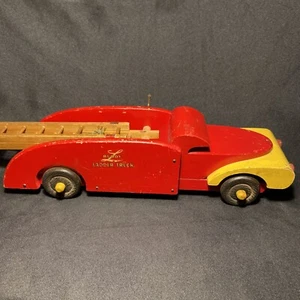 Buddy L Fire Truck with Extension Ladder WWII Wooden Wood Toy Rare - Picture 1 of 18