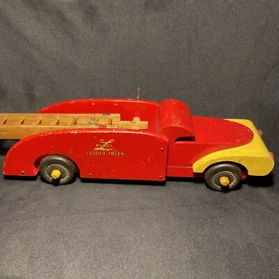 Camión de Bomberos Buddy L con Escalera de Extensión Segunda Guerra Mundial Madera Juguete Raro Foto 1 de 4