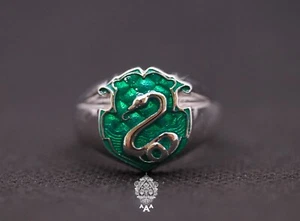 Anillo de serpiente verde anillo de plata Slytherin plata 925 esmalte verde casa Slytherin - Imagen 1 de 6