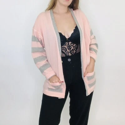 Cárdigan Gris Rayas Rosa Pastel Lana Corderos Mod Años 90 De Colección XL Para Mujer Foto 1 de 4