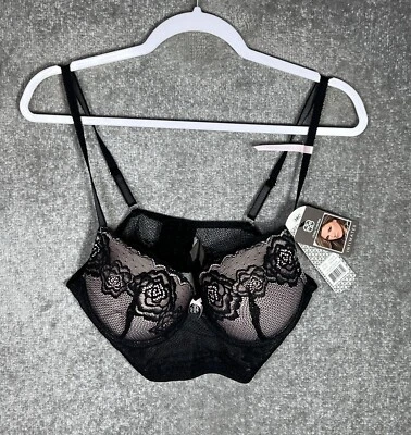 Sujetador Daisy Fuentes Arcadia Long Line Mujer Talla 38C Crochet Encaje Push Up Negro Nuevo con Etiquetas Foto 1 de 4
