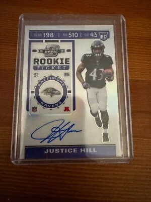 2019 Panini Contenders Optic Justice Hill #125 - Holo Prizm Rookie Ticket Auto - Image 1 of 2