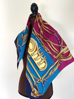 Gucci Envoltura de Seda GG Logo Clásico Ecuestre Azul Púrpura Bufanda con Caja de Regalo Gucci Foto 1 de 4