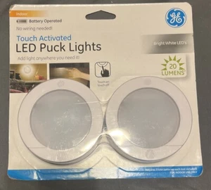 NEW GE Indoor Touch Activated LED PUCK LIGHTS 2-Pack, 20 Lumens Battery Operated - Picture 1 of 1