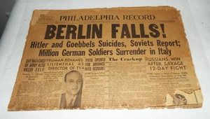 VERY RARE WWII PHILADELPHIA RECORD MAY 3, 1945, HITLER & GOEBBELS SUICIDES READ! - Picture 1 of 8