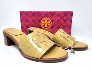 Tory Burch Ines 55mm Croc Emboss Calf Nappa Leather Light Yellow Slide Size 7.5 - Picture 1 of 12