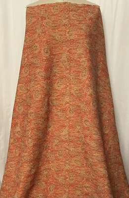 Cotton Blend Brocade Paisley Orange Red Yellow Fabric 1.75 Yards Long 60" Wide - Image 1 of 4