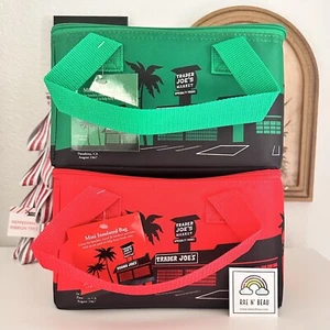 Trader Joe’s Mini Insulated Tote Lunch Bag Emerald Green & Red Set - Picture 1 of 9