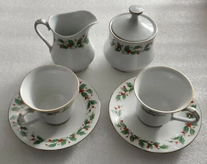 China Pearl Noel Vintage Christmas Set- Tea Cup, Plates,Cream,Sugar Jar - Picture 1 of 12