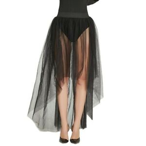 Women Mesh See Through Skirt Tulle TUTU Black Petticoat Underskirt Punk