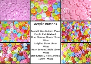 Acrylic Buttons for Costumes & Children's Craft Projects-Mixed Colours & Designs - Picture 1 of 51
