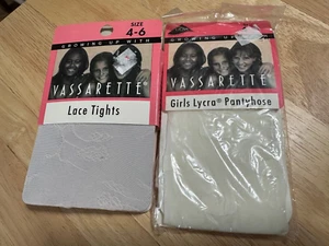 TWO PAIR Vassarette Lace Tights Girls Size 4-6 NWT Pink & Ivory Color 38-50 # - Picture 1 of 3