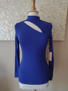 Halogen Mock Neck Top Cut Out Keyhole Long Sleeve Top Women's Size XS Blue NWT - Picture 1 of 11