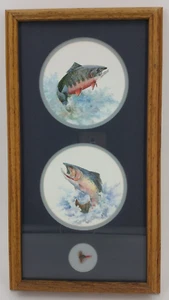 Vintage 1989 1990 Royann Baum Prints Forelle Fliegenfischen gerahmt mattiert signiert - Bild 1 von 12
