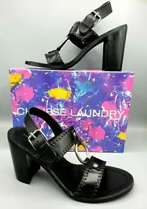 $79 New box Chinese Laundry Womens Golden Black Strap Leather Sandals Size 7.0 M - Picture 1 of 9
