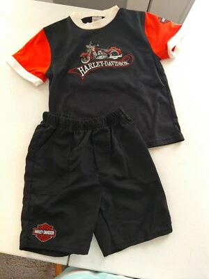 Harley Davidson negro, naranja y blanco 2 piezas Conjunto de pantalones cortos 4T Foto 1 de 4