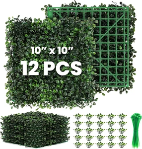 Grass Wall 12 Pack 10"X10" Artificial Boxwood Hedge Wall Panels, Privacy Hedge S - Picture 1 of 12