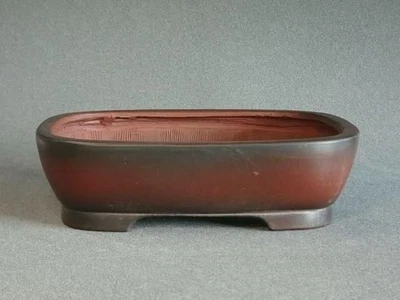 Japanese Bonsai Pot Tokoname BIGEI 7.7"(19.6cm) Brown Unglazed Rectangle G595 - Image 1 of 4
