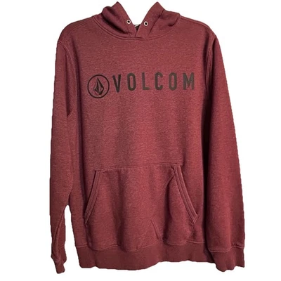 Volcom Men’s Hoodie Maroon Size Medium Cotton Blend Logo Front Kangaroo Pocket - Image 1 of 4