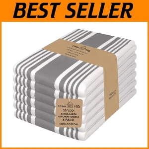 6-Pack Dove Grey & White Kitchen Towels - Picture 1 of 11