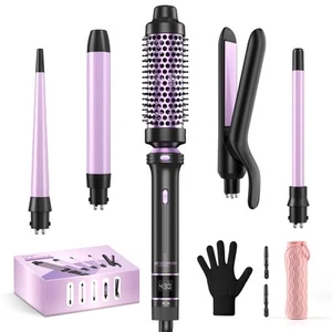 5 in 1 Curling Iron Curling Wand Set with Thermal Brush Flat Iron Hair Straig... - Picture 1 of 8