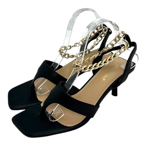 Shoedazzle Kitten Heel Shoes Women's UK Size 8.5 Black Gold Chain Ankle Shakini - Picture 1 of 8